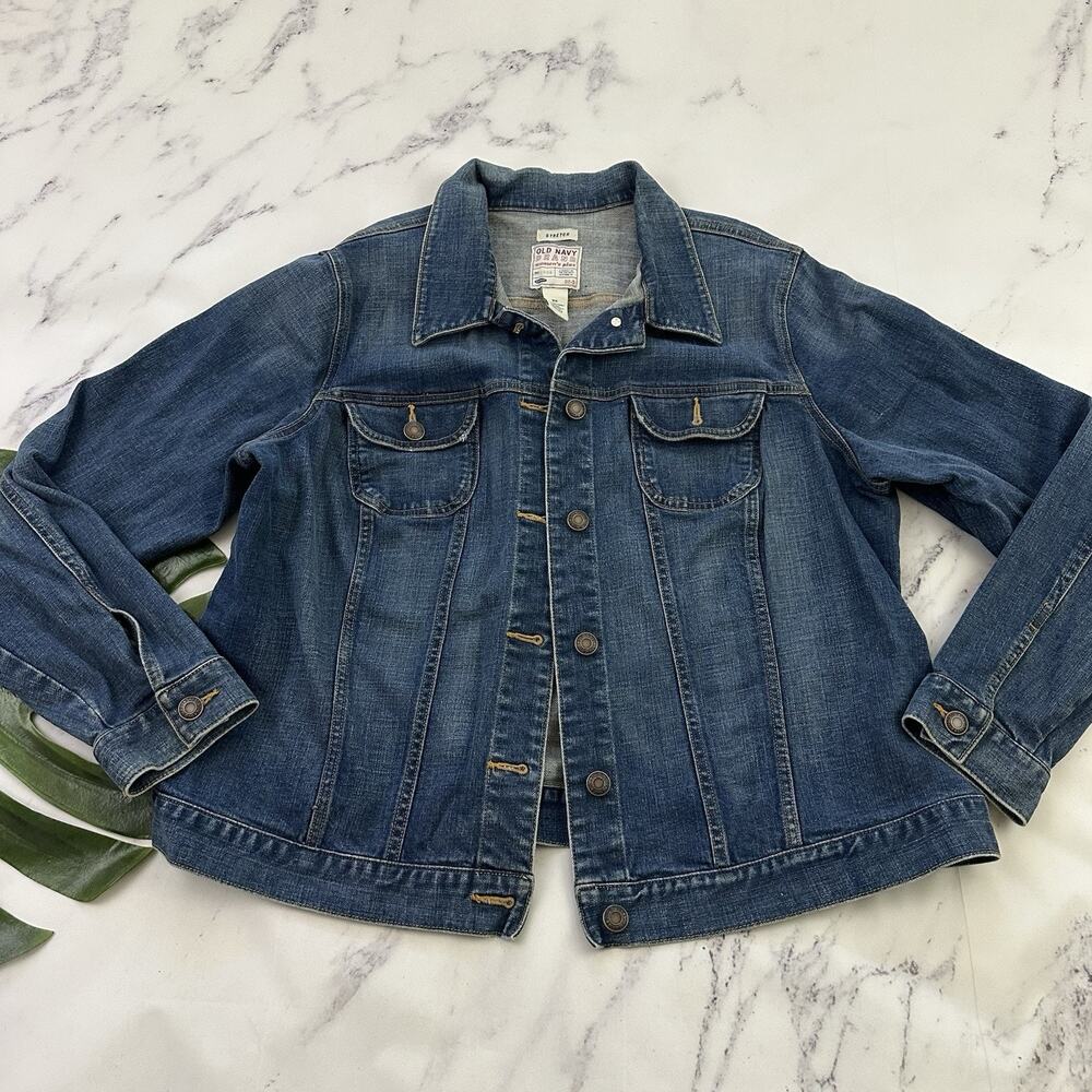 Old Navy Womens Vintage Y2k Denim Jean Jacket Plus Size 2x Medium Wash